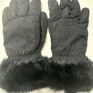 J. Crew Black Fur-Trimmed Gloves